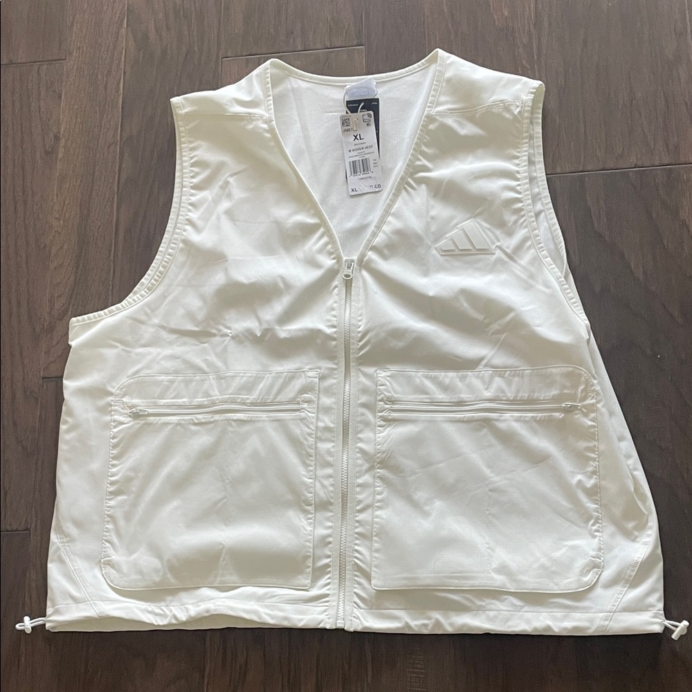 Adidas Cream Woven Zip-Up Vest